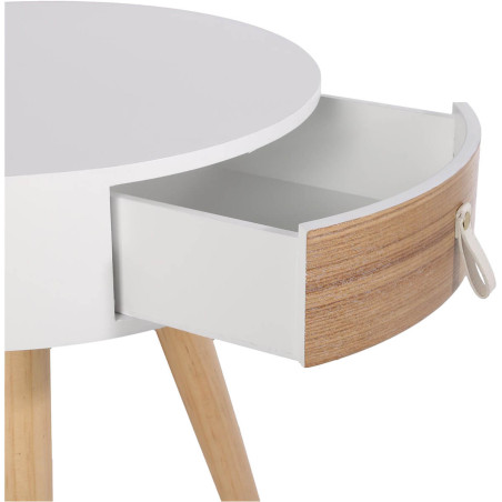 Chevet rond 1 tiroir blanc et effet bois scandinave vintage - MEALEN