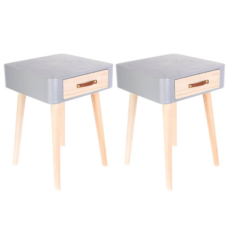 Lot de 2 chevets carrés 1 tiroir gris et bois - CARIO