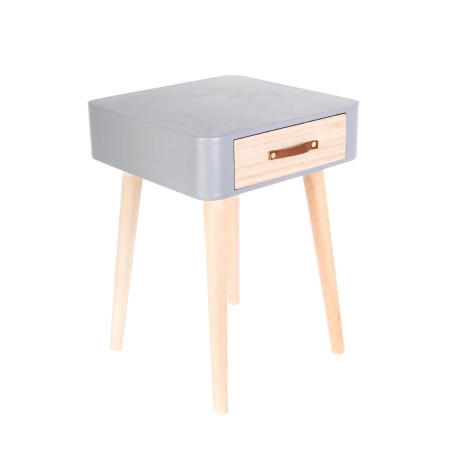 Lot de 2 chevets carrés 1 tiroir gris et bois - CARIO