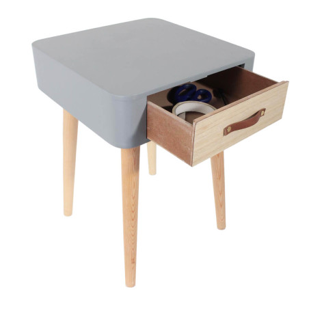 Lot de 2 chevets carrés 1 tiroir gris et bois - CARIO