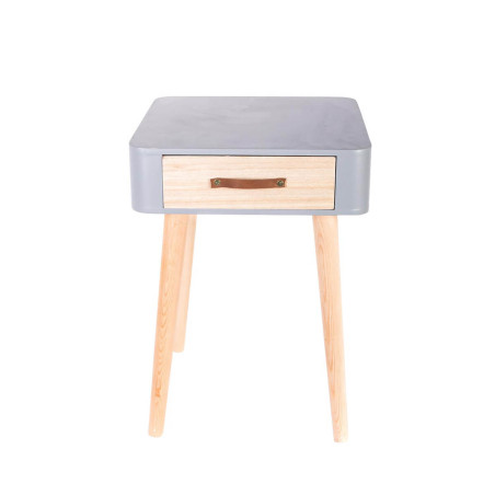 Lot de 2 chevets carrés 1 tiroir gris et bois - CARIO