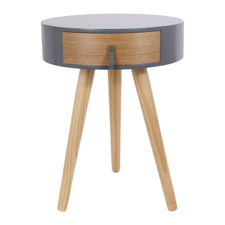 Chevet rond 1 tiroir gris et effet bois style scandinave vintage - MEALEN