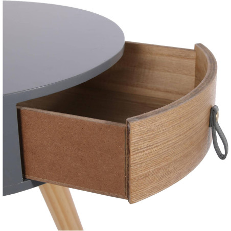 Chevet rond 1 tiroir gris et effet bois style scandinave vintage - MEALEN