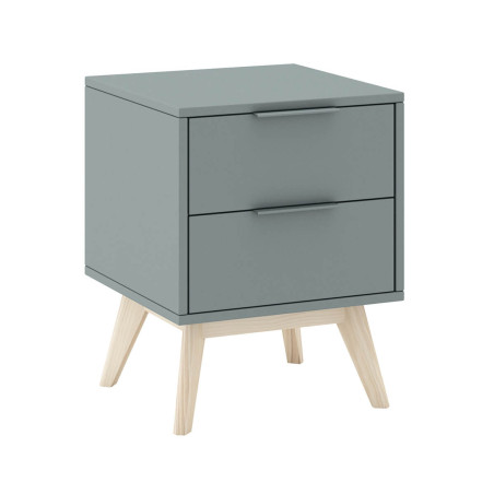 Chevet 2 tiroirs scandinave en MDF et pin massif gris vert - CANEN