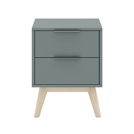 Chevet 2 tiroirs scandinave en MDF et pin massif gris vert - CANEN