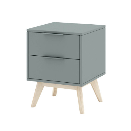 Chevet 2 tiroirs scandinave en MDF et pin massif gris vert - CANEN