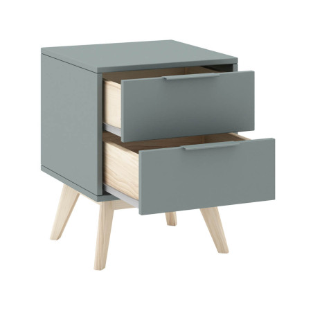 Chevet 2 tiroirs scandinave en MDF et pin massif gris vert - CANEN