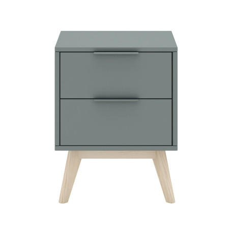 Chevet 2 tiroirs scandinave en MDF et pin massif gris vert - CANEN