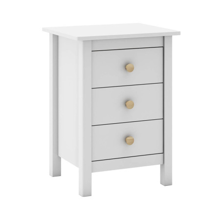 Chevet 3 tiroirs en pin massif blanc - DIVA