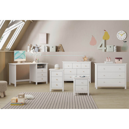 Chevet 3 tiroirs en pin massif blanc - DIVA