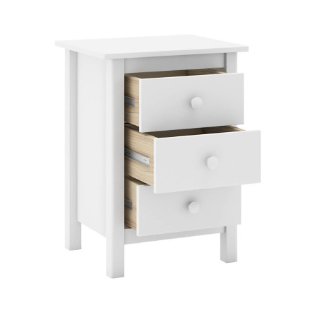 Chevet 3 tiroirs en pin massif blanc - DIVA