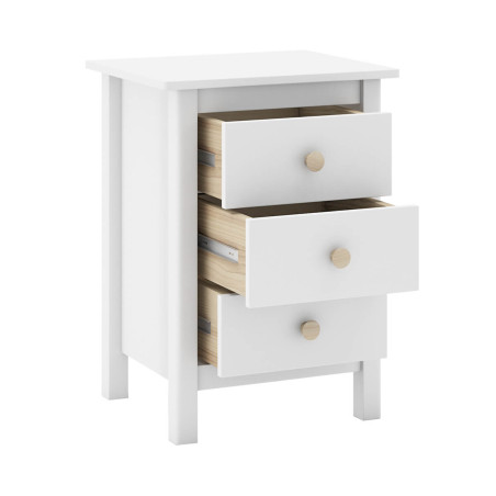 Chevet 3 tiroirs en pin massif blanc - DIVA
