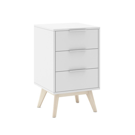 Chevet scandinave 3 tiroirs pin massif naturel et blanc - LAUCARIO