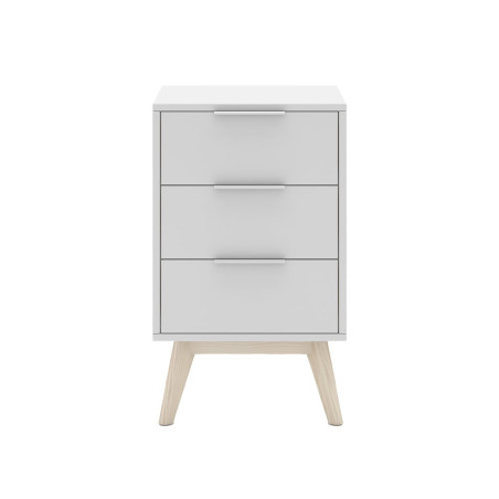 Chevet scandinave 3 tiroirs pin massif naturel et blanc - LAUCARIO
