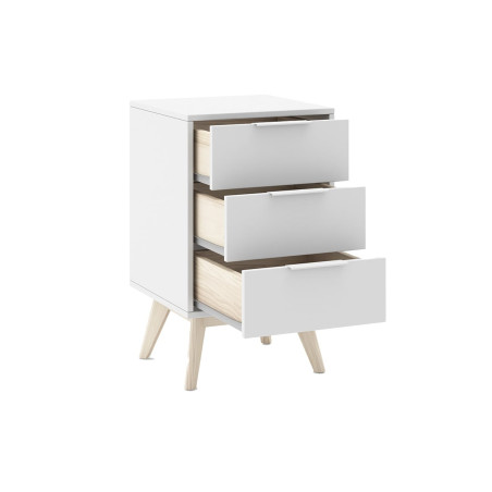 Chevet scandinave 3 tiroirs pin massif naturel et blanc - LAUCARIO