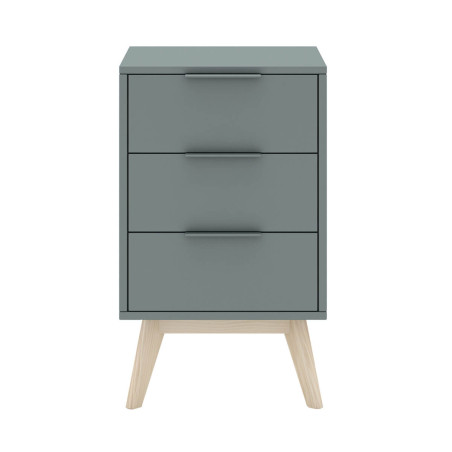 Chevet 3 Tiroirs Scandinave en MDF et Pin Massif Gris Vert - CANEN