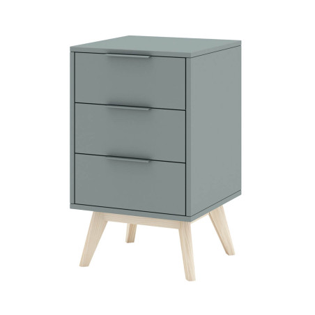 Chevet 3 Tiroirs Scandinave en MDF et Pin Massif Gris Vert - CANEN