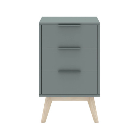 Chevet 3 Tiroirs Scandinave en MDF et Pin Massif Gris Vert - CANEN