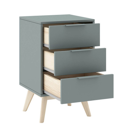 Chevet 3 Tiroirs Scandinave en MDF et Pin Massif Gris Vert - CANEN
