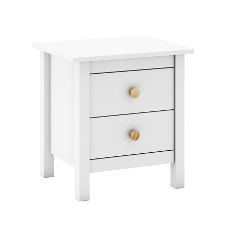 Chevet 2 tiroirs en pin massif blanc - DIVA