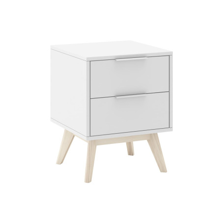 Chevet Scandinave 2 Tiroirs Pin Massif Blanc et Naturel - LAUCARIO
