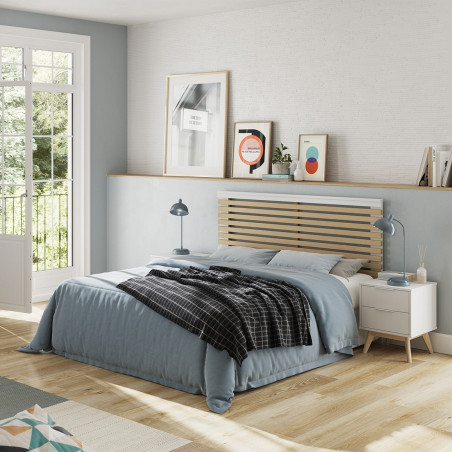 Chevet Scandinave 2 Tiroirs Pin Massif Blanc et Naturel - LAUCARIO