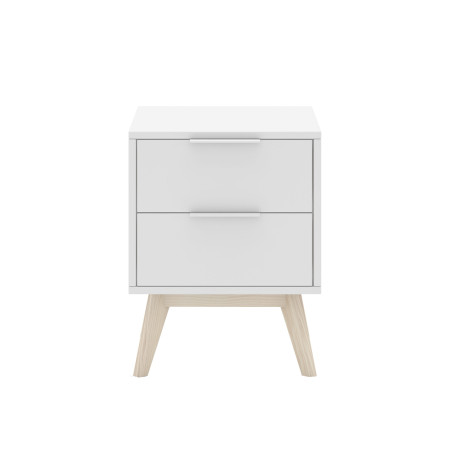 Chevet Scandinave 2 Tiroirs Pin Massif Blanc et Naturel - LAUCARIO