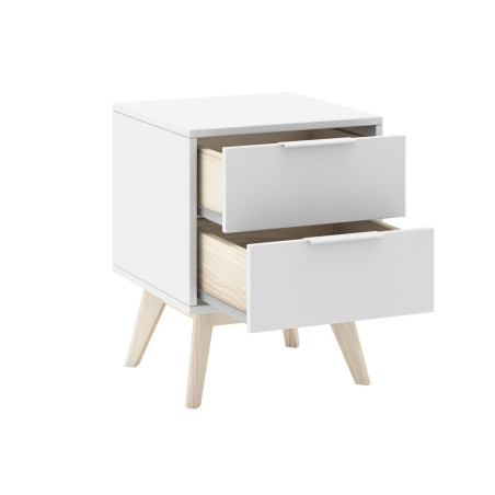 Chevet Scandinave 2 Tiroirs Pin Massif Blanc et Naturel - LAUCARIO