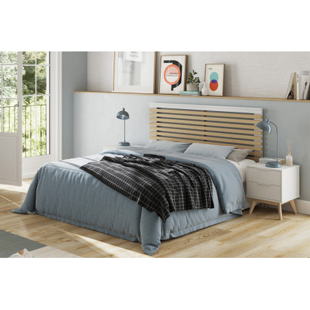 Chevet Scandinave 2 Tiroirs Pin Massif Blanc et Naturel - LAUCARIO