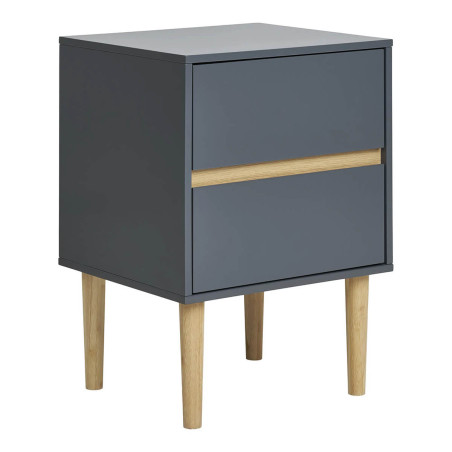 Chevet 2 Tiroirs MDF Gris Foncé et Bois Naturel - AVELIA