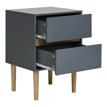 Chevet 2 Tiroirs MDF Gris Foncé et Bois Naturel - AVELIA