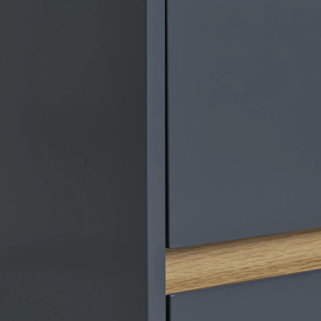 Chevet 2 Tiroirs MDF Gris Foncé et Bois Naturel - AVELIA
