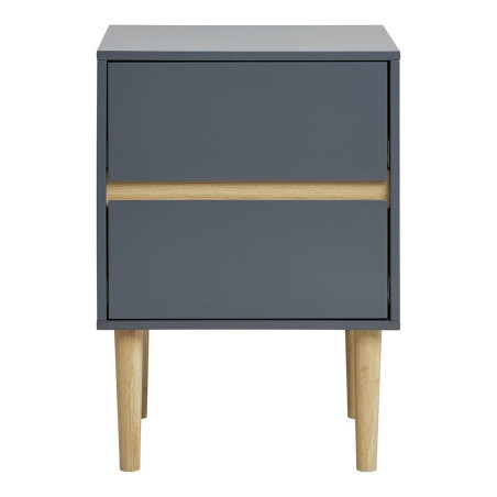 Chevet 2 Tiroirs MDF Gris Foncé et Bois Naturel - AVELIA