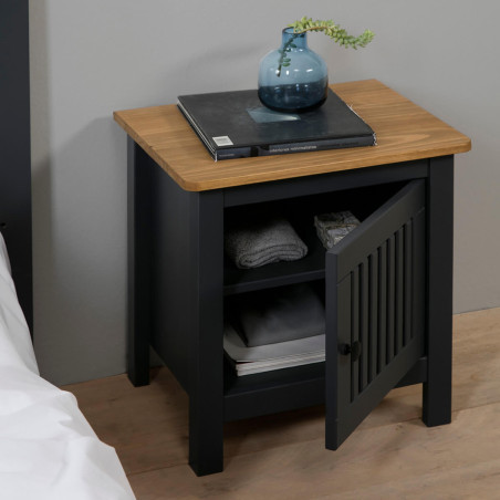 Chevet 1 Porte Bois Ciré et Gris foncé - MALLA
