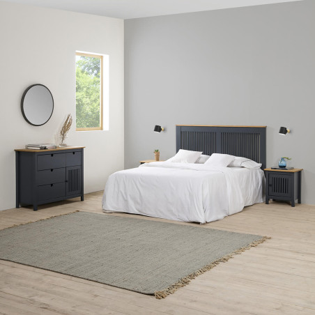 Chevet 1 Porte Bois Ciré et Gris foncé - MALLA