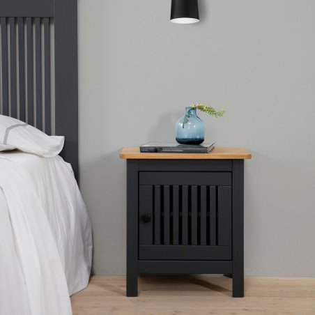 Chevet 1 Porte Bois Ciré et Gris foncé - MALLA