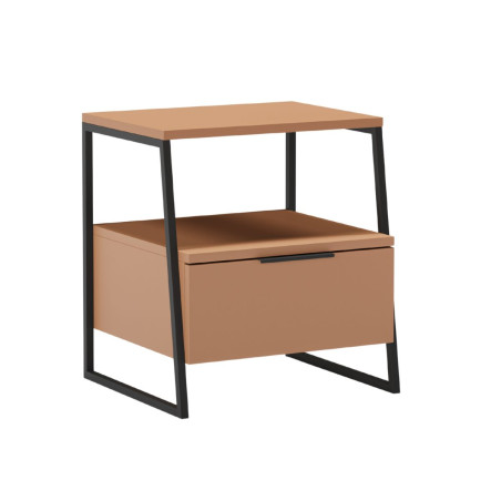 Chevet 2 niveaux avec 1 tiroir en mélaminé terracotta et métal noir - VELIANOR