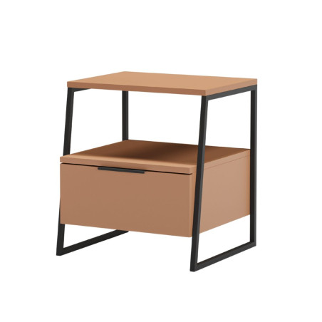Chevet 2 niveaux avec 1 tiroir en mélaminé terracotta et métal noir - VELIANOR