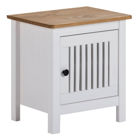 Chevet 1 porte bois ciré et blanc - MALLA