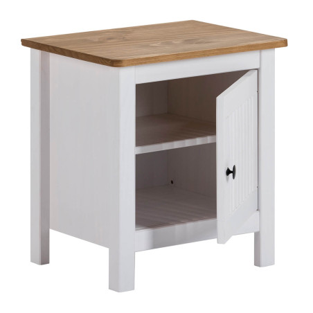 Chevet 1 porte bois ciré et blanc - MALLA