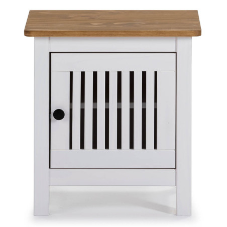 Chevet 1 porte bois ciré et blanc - MALLA