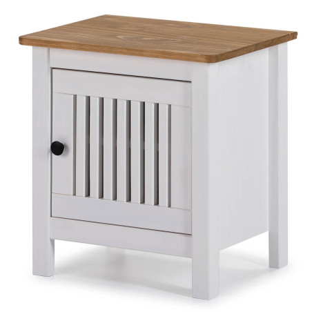Chevet 1 porte bois ciré et blanc - MALLA