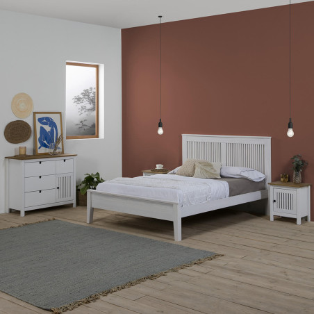 Chevet 1 porte bois ciré et blanc - MALLA
