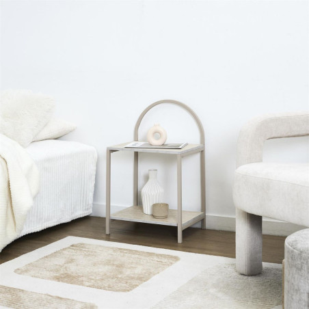 Chevet design arche 2 tablettes métal laqué beige aspect pierre - BRIGS