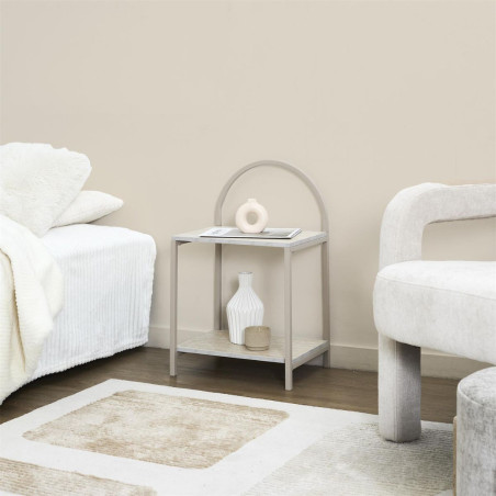 Chevet design arche 2 tablettes métal laqué beige aspect pierre - BRIGS
