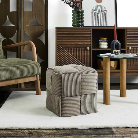 Pouf cube en velours côtelé taupe - AMORA
