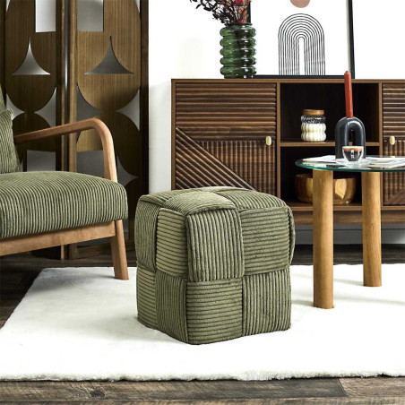 Pouf cube en velours côtelé vert - AMORA