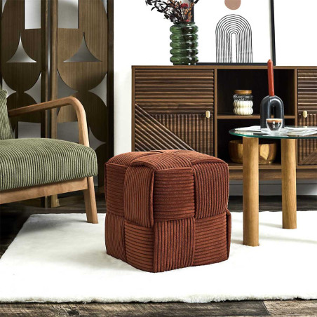 Pouf cube en velours côtelé terracotta - AMORA