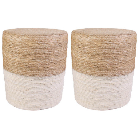 Lot de 2 Poufs ronds tressés naturel et beige - ESTIO