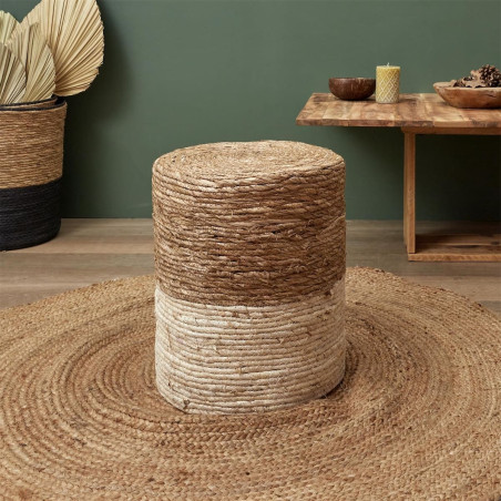 Lot de 2 Poufs ronds tressés naturel et beige - ESTIO